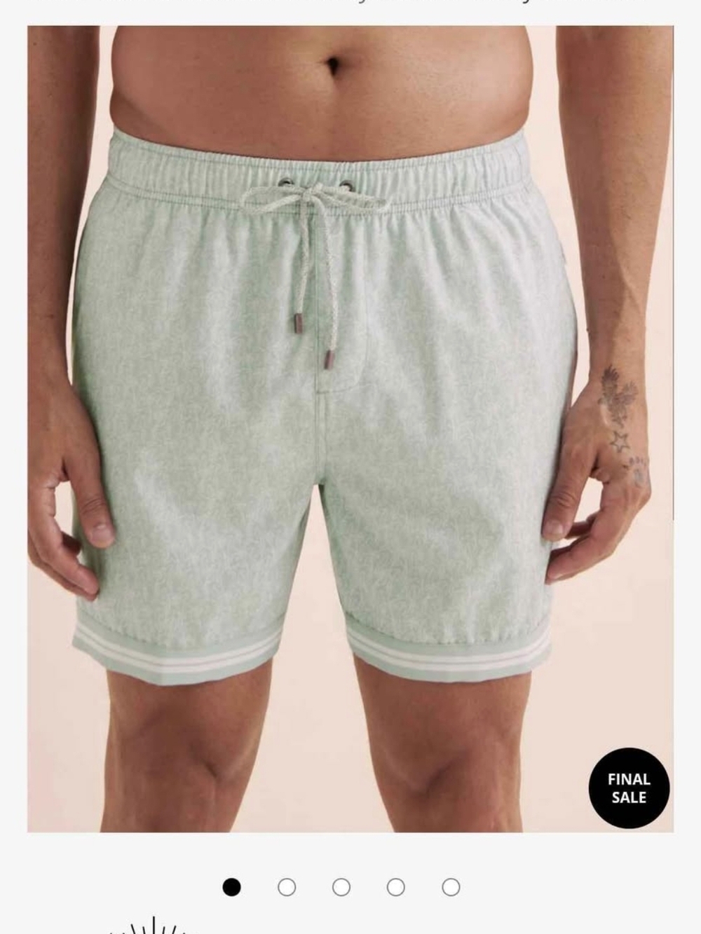 Men's Light Mint Swim Trunks with Drawstring Waist